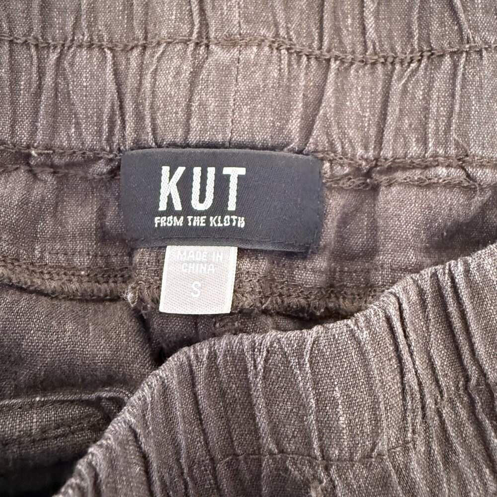 Kut from the Kloth Dark Brown Gray Christina Smocked Band Linen Shorts - Picture 5 of 5